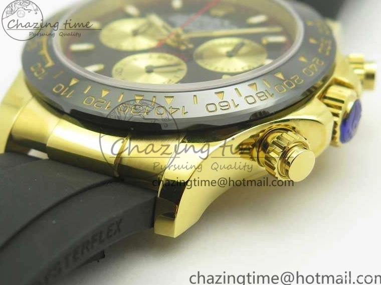 0522 Chic Daytona 116518LN YG JH Best Black Gold Dial On Rubber Strap A4130 (Free XS Rubber ) 3458